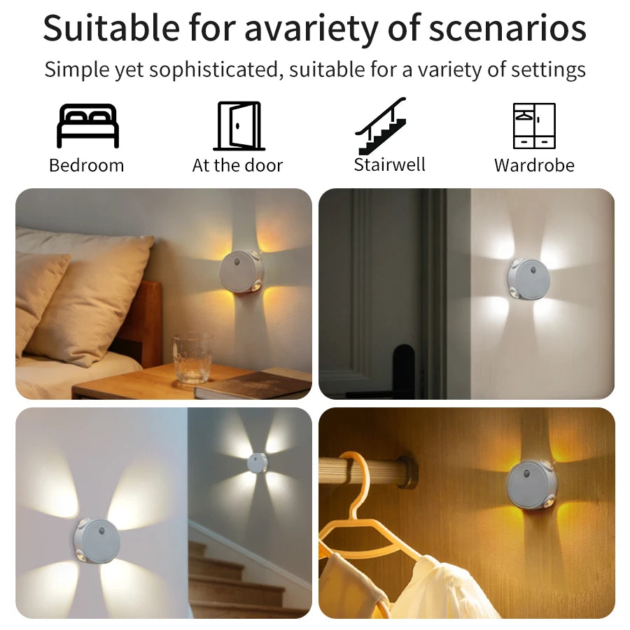 Rechargeable 4 Leds Night Light with Motion Sensor Tricolor RGB Dimmable Wall Lamp Magnetic Mood Ambient Light for Hallway Stair Oasis Select