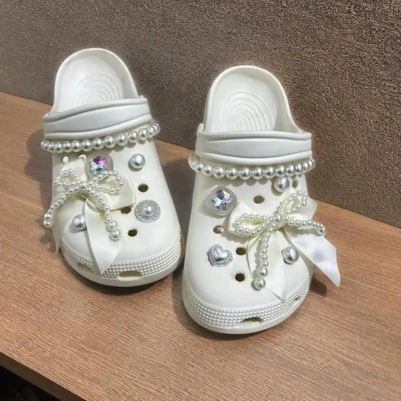 Elegant Rhinestore Bowknot Clogs Accessories Summer 2026 Woman's Luxury DIY Shoes Charms Set Y2K Metal Heart Shoes Decorations Oasis Select 2