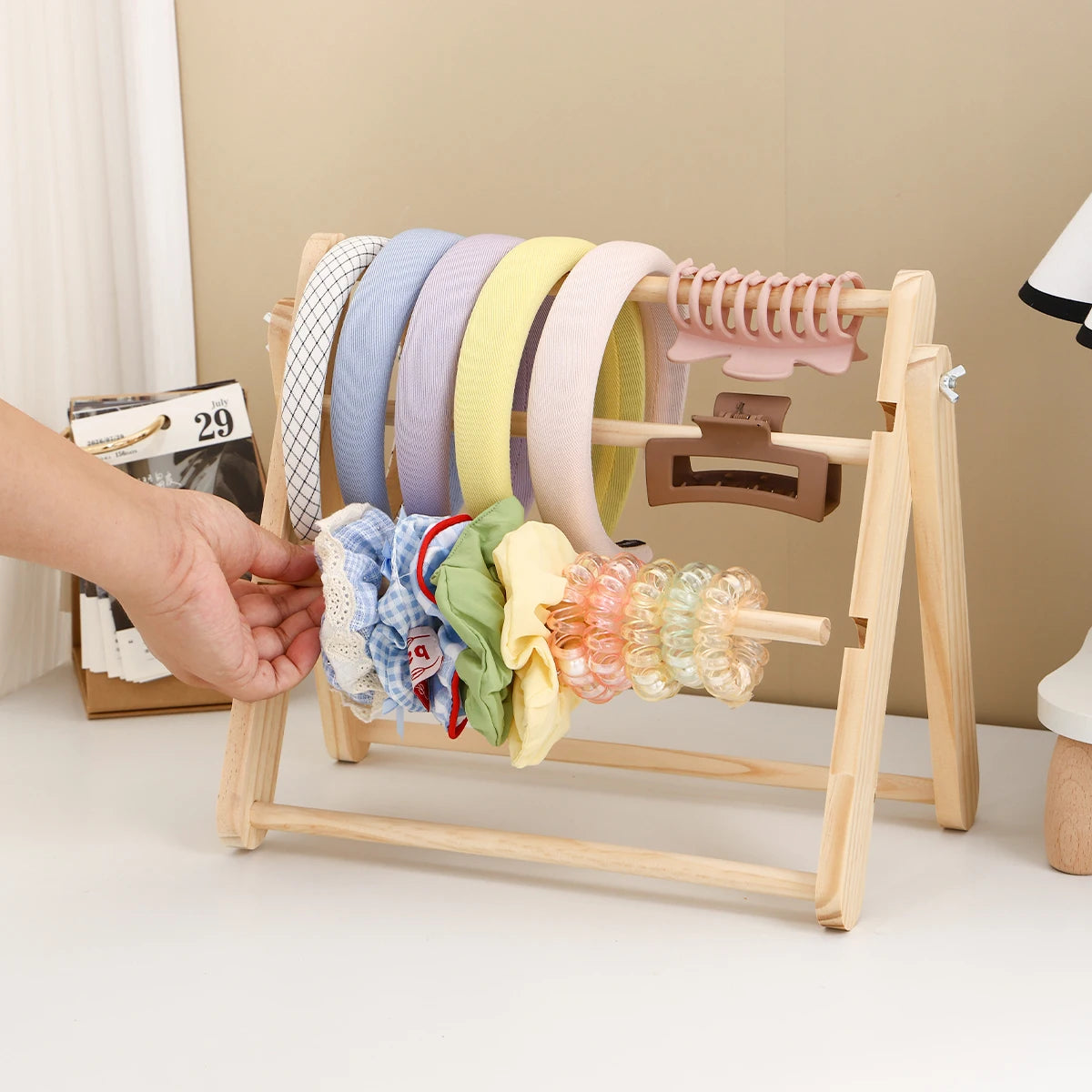1pc Wooden 3-Layer/4-Layer Hair Accessory Organizer Suitable for Hair Bands, Hair Ropes, Clamps, Bracelets Storage Racks Oasis Select