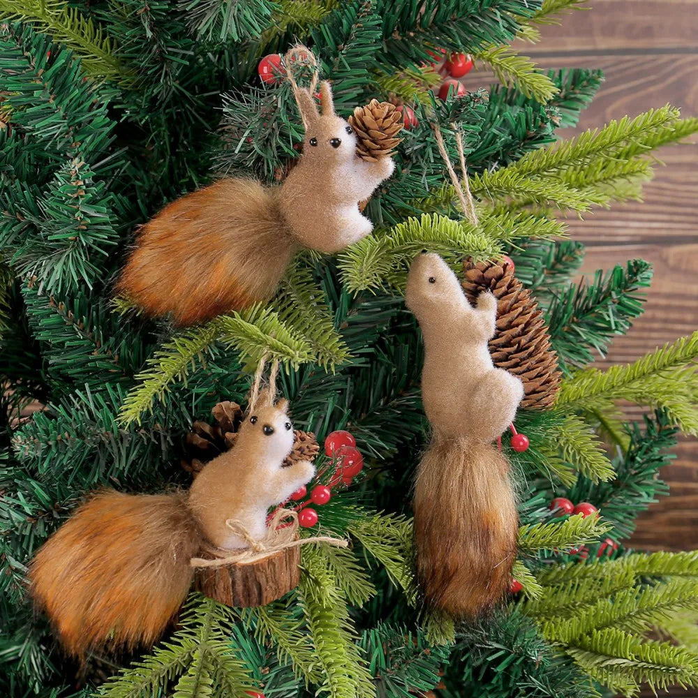 1pcs Christmas Ornaments Cute Realistic Squirrel Xmas Tree Hanging Pendants Christmas Decoration for Home New Year Kids Gifts Oasis Select