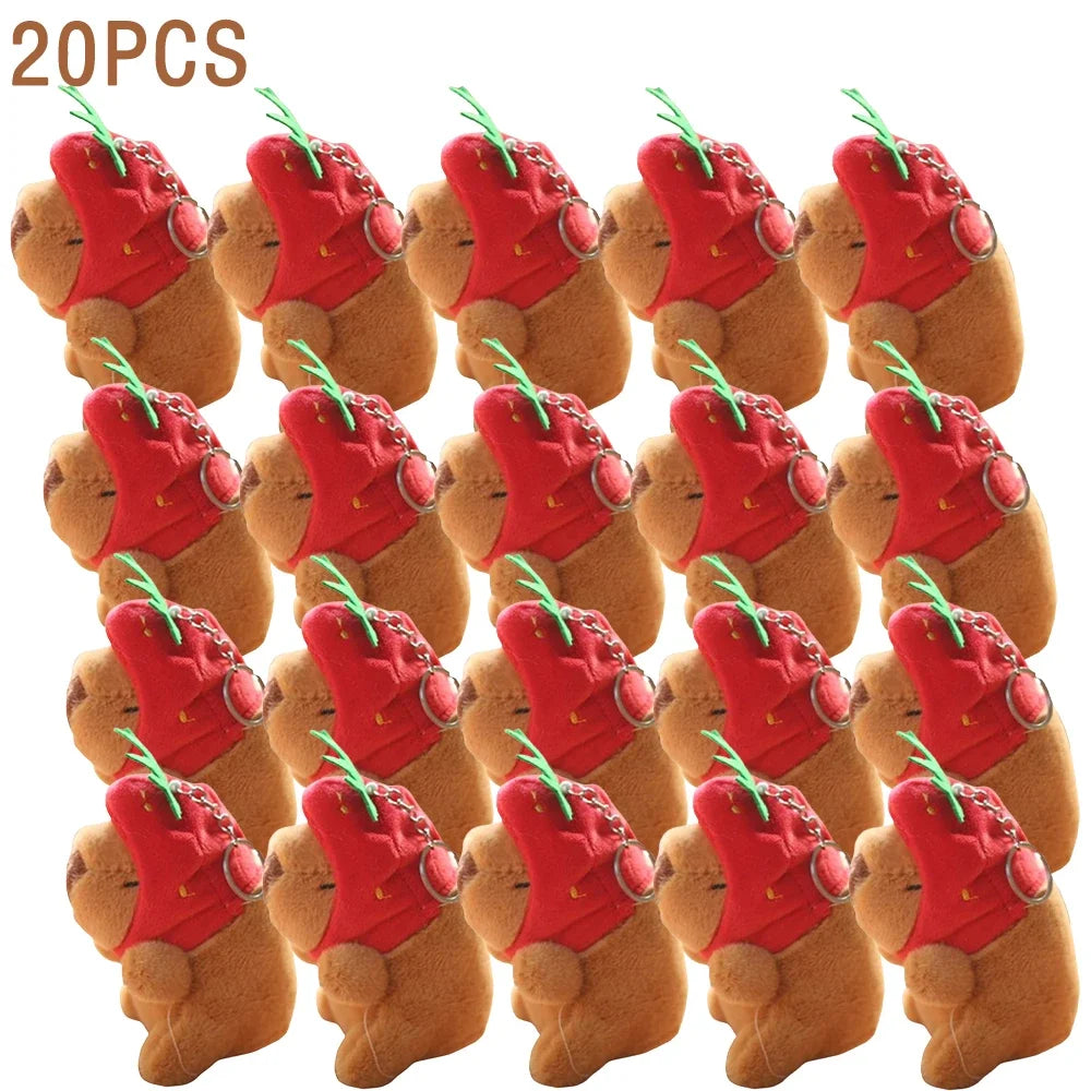 1-20PCS Cartoon Capybara Pendant Plush Toy Doll Bag Hanging Ornament Cute Kapila Keychain Doll Desktop Doll Ornament Car Pendant Oasis Select Strawberry-20PCS