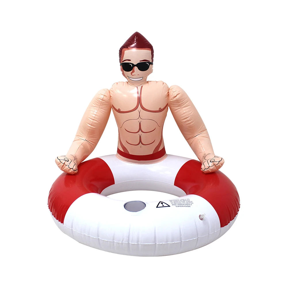 Muscle Men Inflatable Swim Ring Leakproof Blow Up Swim Tube with Cup Holder Swimming Rings Floaties for Kids Youth Adults Oasis Select