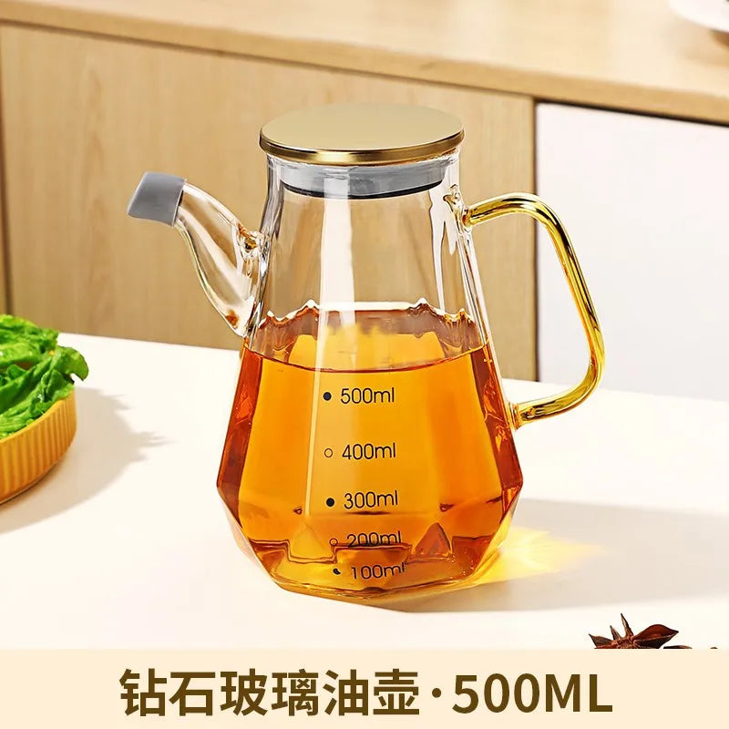 500/700/900ml Clear Glass Oil Bottle with Scale and Handle Heat-resistant Soy Vinegar Sauce Environmental Protection Container Oasis Select 500ml