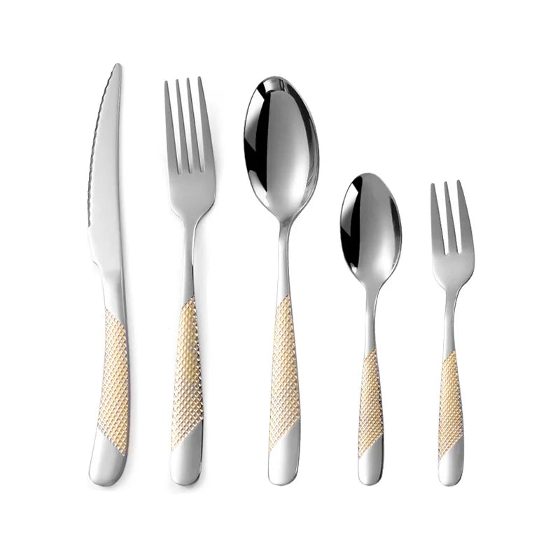 20pcs Stainless Steel Flatware Set for Wedding, Birthday, Bar & Bat Mitzvah - Elegant Cutlery with Dinner Knife, Fork, Spoon Oasis Select Gold-20PCS
