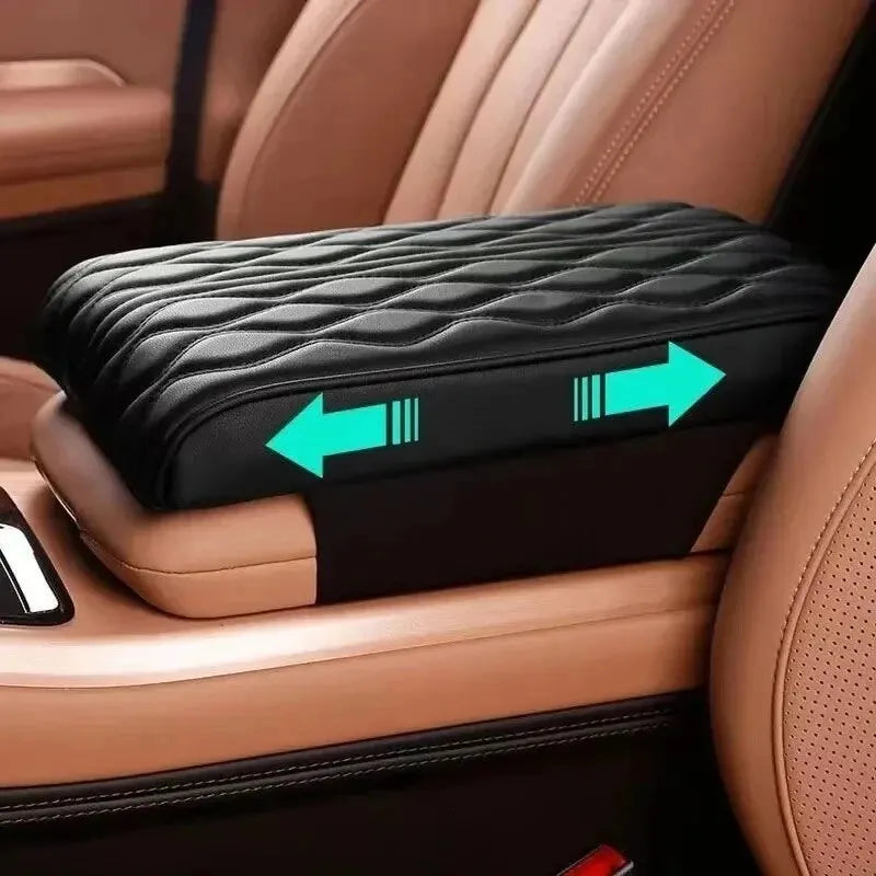 Wave Embroidery PU Leather Car Armrest Mat, Center Console Armrest Protection Cushion with Storage, Universal Auto Armrest PadWa Oasis Select