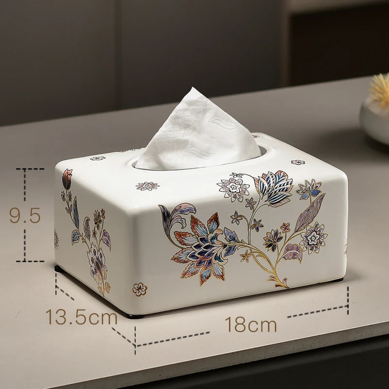 New Chinese Retro Ceramic Tissue Box Living Room Coffee Table Tea Room Storage Paper Drawer High-end Feeling Oasis Select C