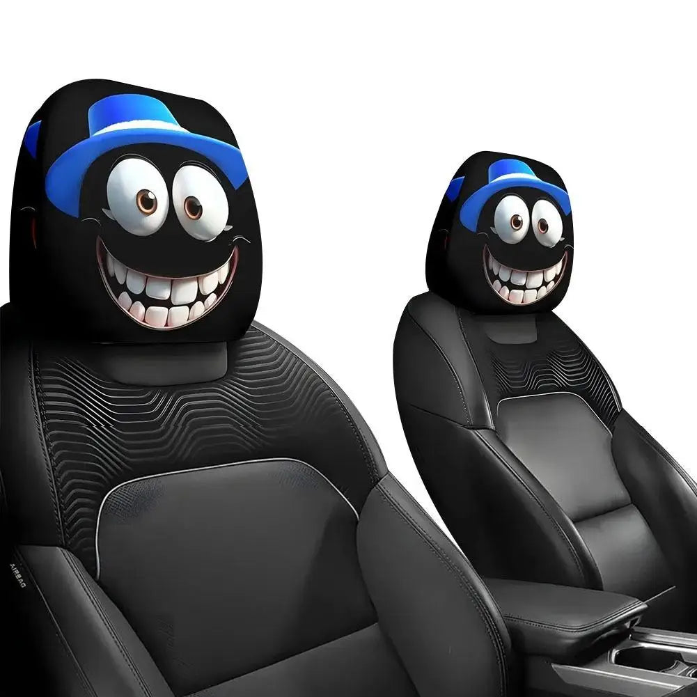 2pcs Halloween Decoration Black Skull Car Print Headrest Cover Universal Stretchy Spooky Fun Universal Head Cover Auto Parts Oasis Select