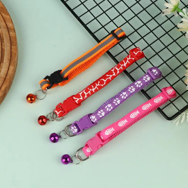 12Pcs 6 Colors Pet Cat Puppy Buckle Collar With Bell Footprint Mix Color Anti-Lost Dog Collars Pet Accessories Oasis Select