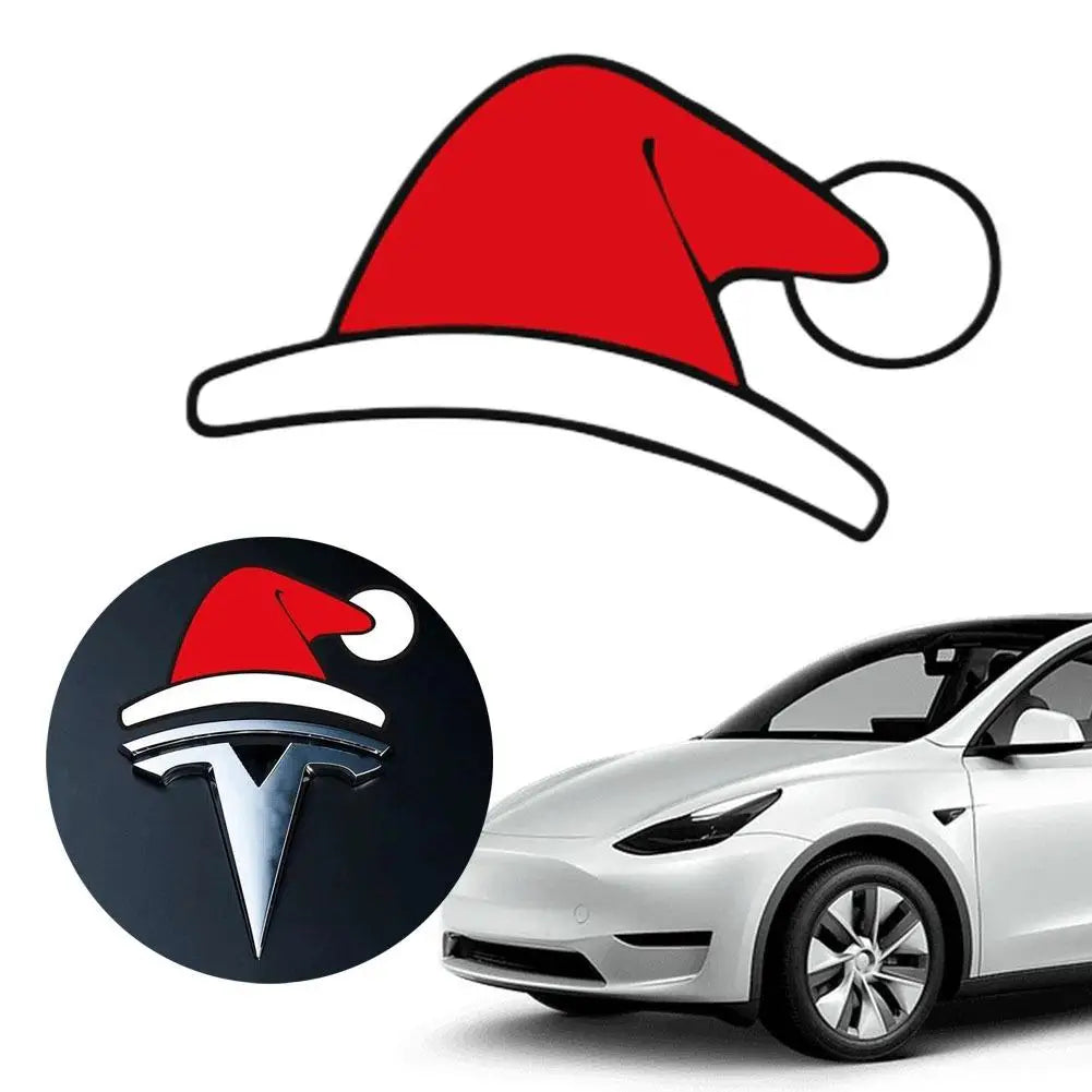 Tesla Christmas Emblem Sticker – Santa Hat, Elk & Festive Designs