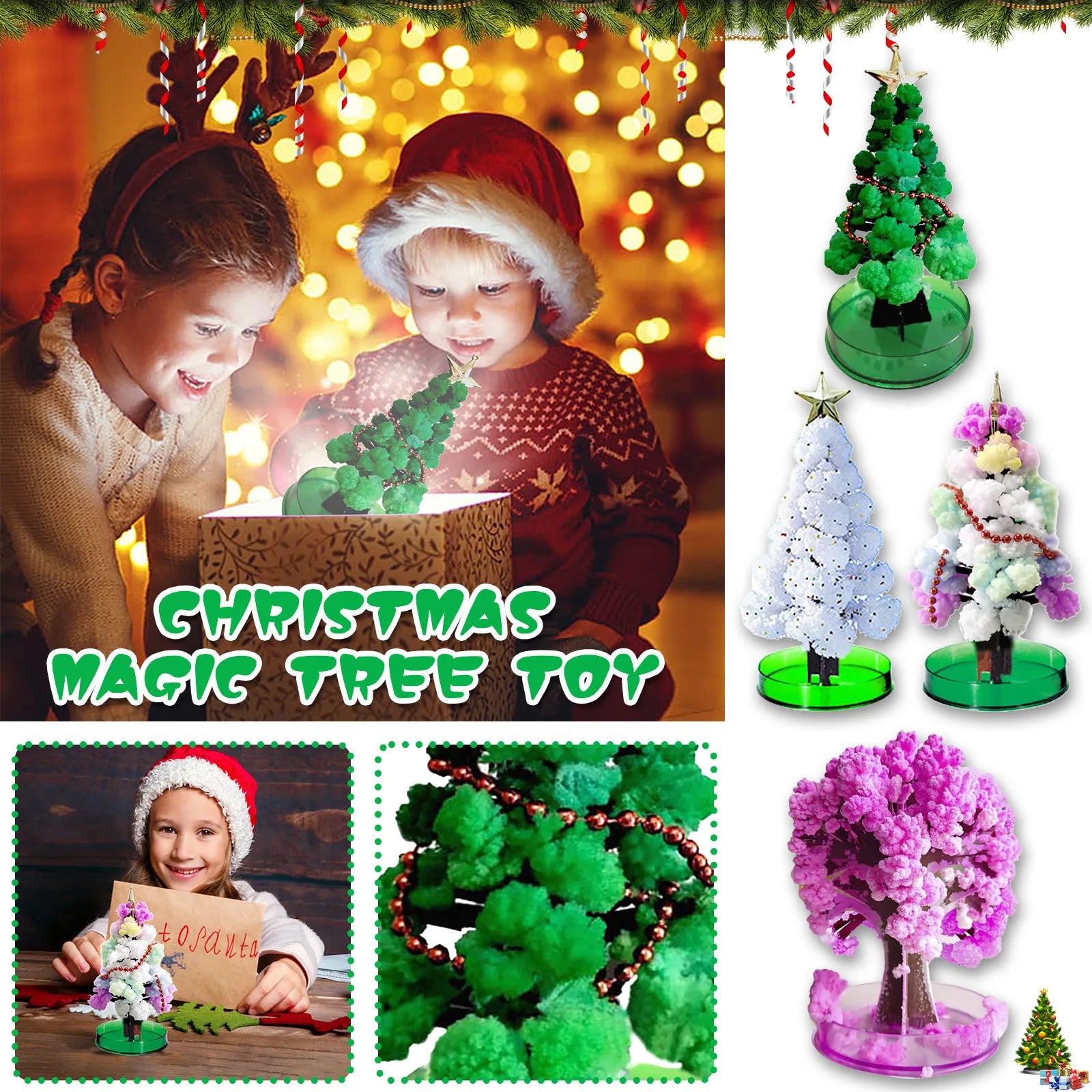 Magic Growing Christmas Tree Crystal Paper Christmas Decoration New Year Science Toy Artificial Home Decor Ornaments Wholes Oasis Select