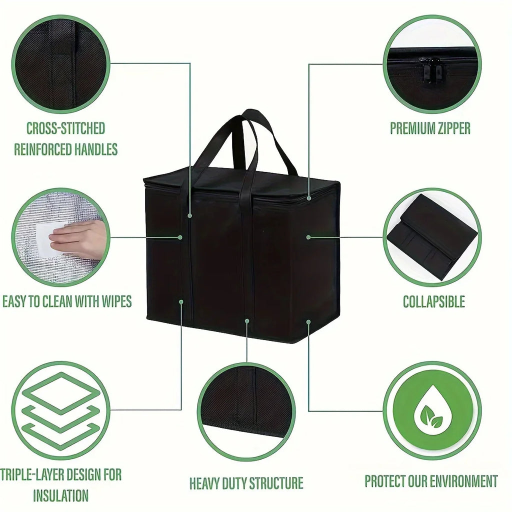 XL/Large Insulated Bag: Keep Food Hot & Cold For Hours - Grocery Tote, Soft Cooler Bag, Pizza Warmer Lightweight & Sturdy Zipper Oasis Select