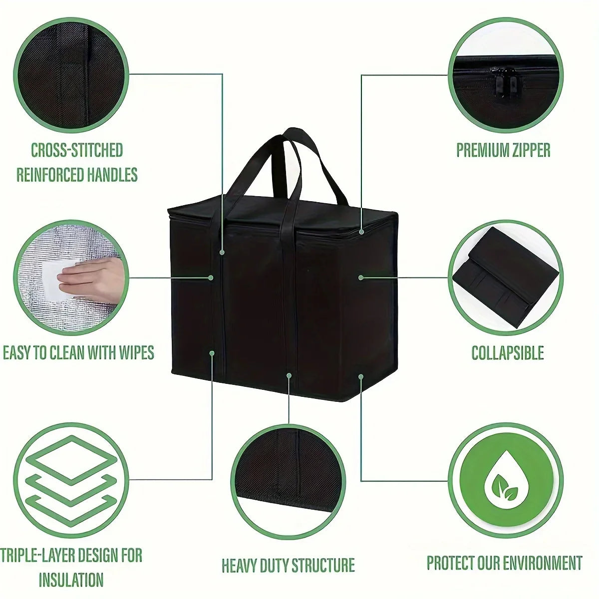 XL/Large Insulated Bag: Keep Food Hot & Cold For Hours - Grocery Tote, Soft Cooler Bag, Pizza Warmer Lightweight & Sturdy Zipper Oasis Select