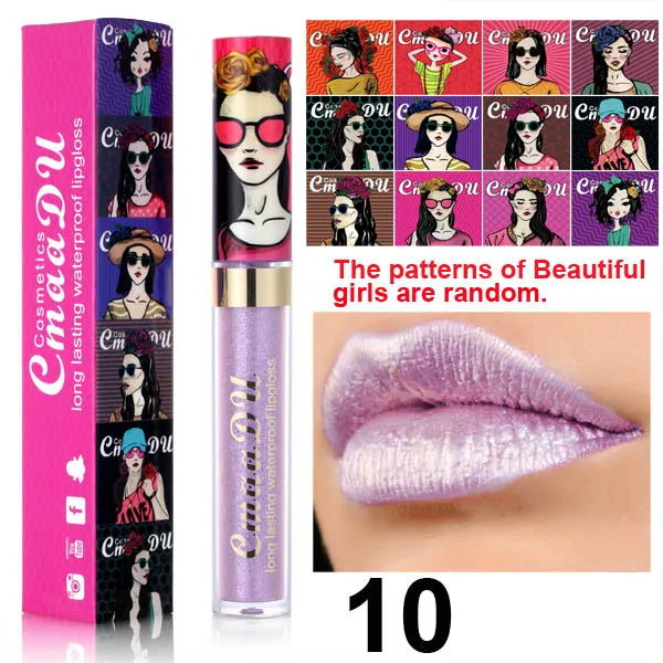 Metallic Pearlescent Shimmer Lip Gloss Lipstick Glitter Lip Glaze Long-Lasting Waterproof Not Transferable High Pigment Y2K Gift Oasis Select 10