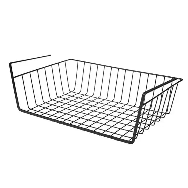1PC Iron Hanging Mesh Basket Closet Desk Organizer - Wire Bookcase Shelf Rack for Cupboard under Storage Closet Storage Solution Oasis Select Black