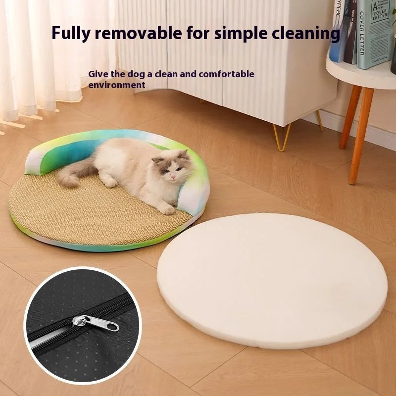 Summer Cooling Pet Bed - Detachable Rattan Mat, Ice Silk Cat/Dog Bed for All Seasons Premium Pet Cooling Bed Detachable Rattan Oasis Select