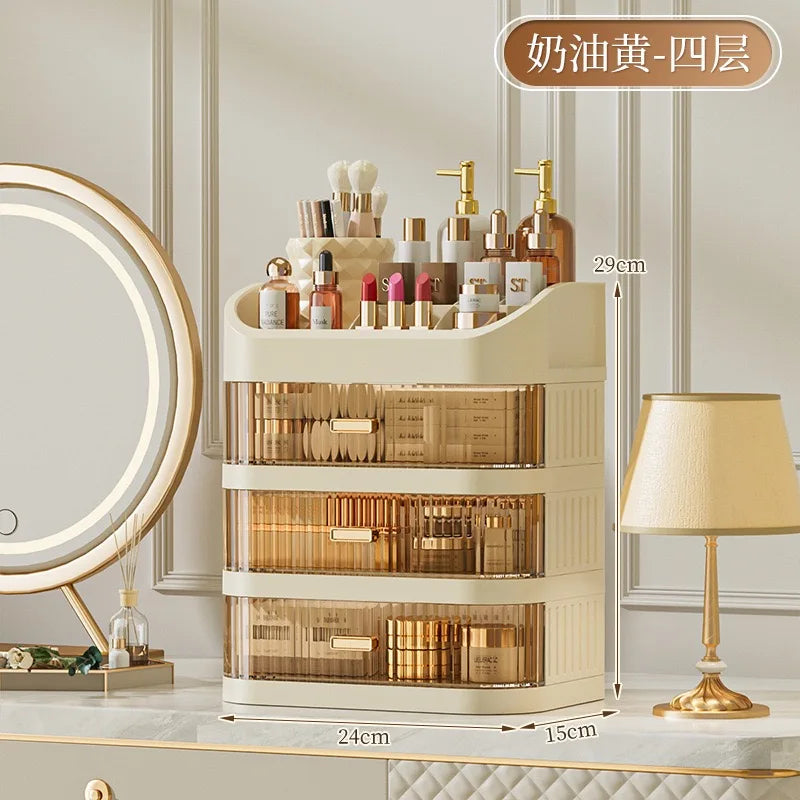 Cosmetic storage box with drawers, plastic dressing table storage cabinet, transparent desktop organiser Oasis Select Beige 4 layers