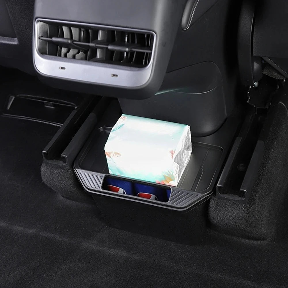 For Tesla Model Y Rear Seat Storage Box Under Air Vent Storage Case Trash Can Organizer Car Interior Accessories Oasis Select