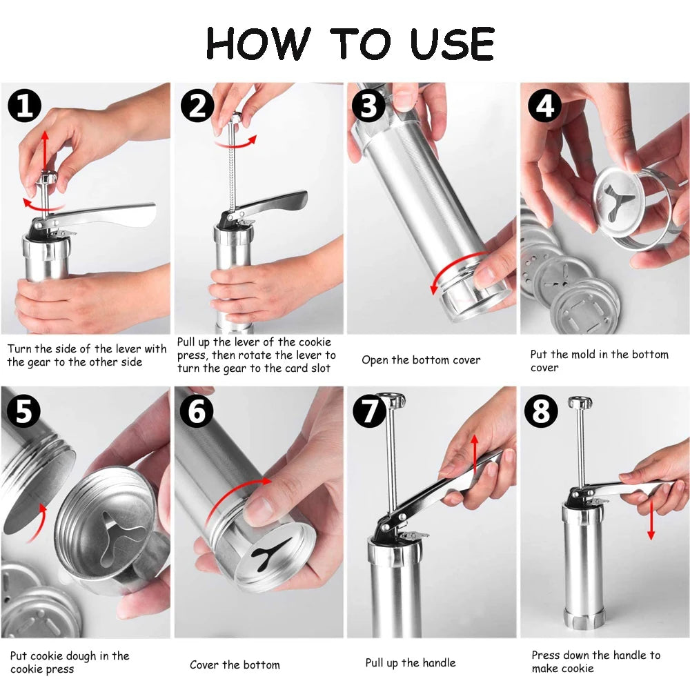 Cookie Press Stainless Steel Biscuit Extruder Press Cookie Gun Baking Kit Machine Set DIY Biscuit Press Maker Baking Tools Oasis Select