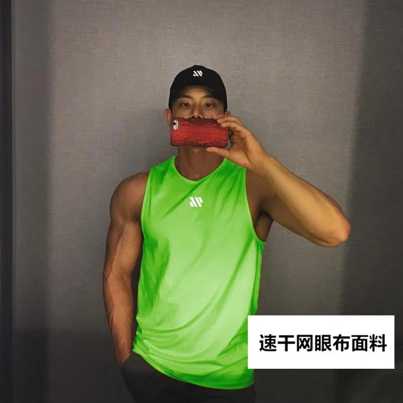 Mannen Bodybuilding Tank Tops Gym Workout Fitness Mouwloos Shirt Running Kleding Stringer Singlet Zomer Toevallige Vest for Men Oasis Select Grass green XL