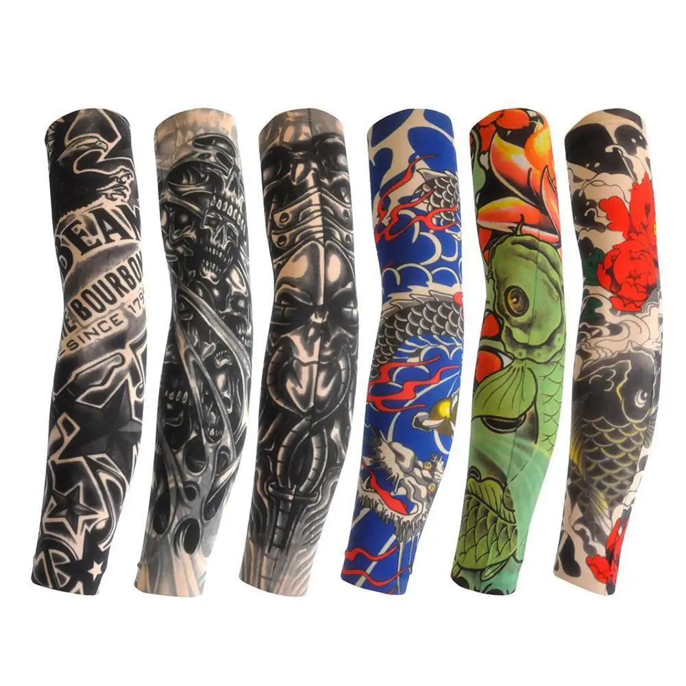 Summer Ice Silk Tattoo Sleeves Arts Temporary Fake Slip On Tattoo Arm Sleeves Sports Sunscreen Sleeves Cycling Driving Fishing Oasis Select style-6