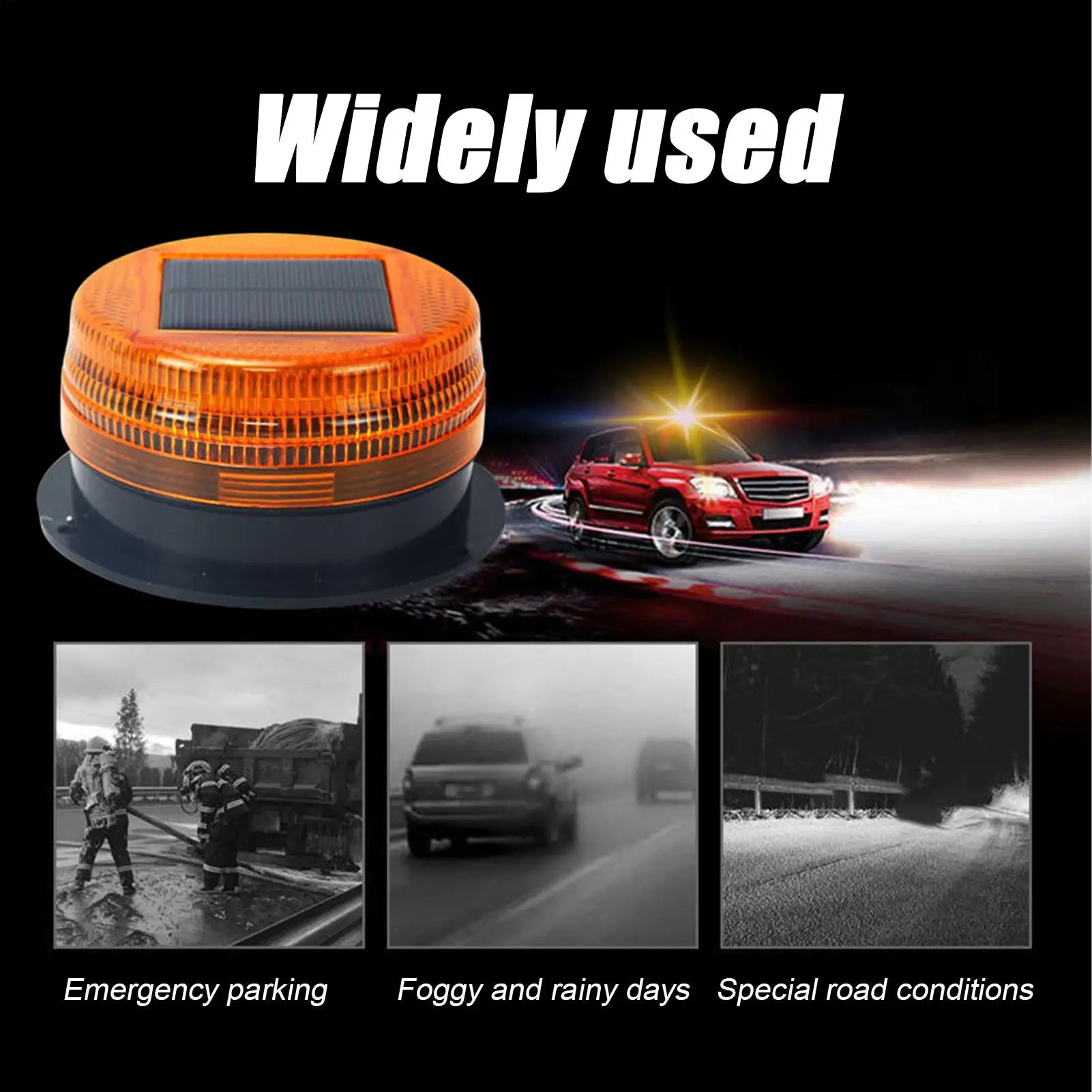 Solar Power LED Magnetic Warning Light for Car Tractor Truck Strobe Beacon Amber PoliceLamp Emergency Signal Night Sensor Oasis Select