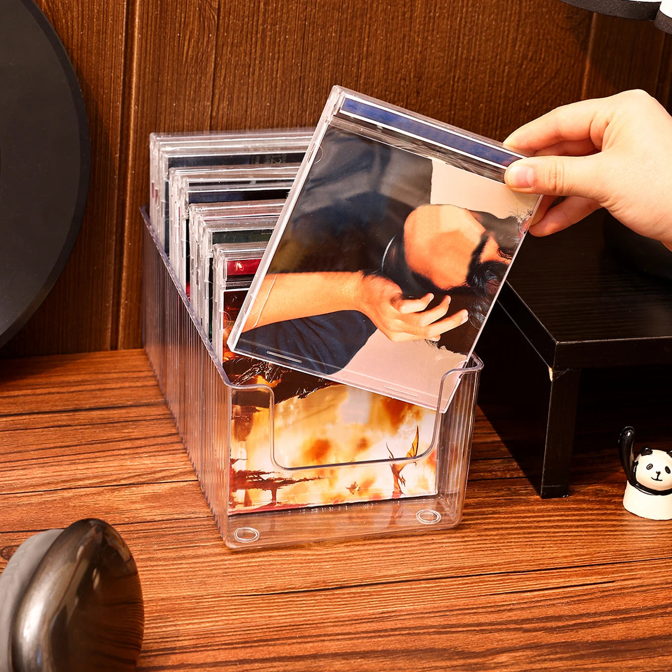 1pc rectangular CD storage box dustproof DVD sorting rack large capacity CD storage rack desktop audio video disc storage box Oasis Select