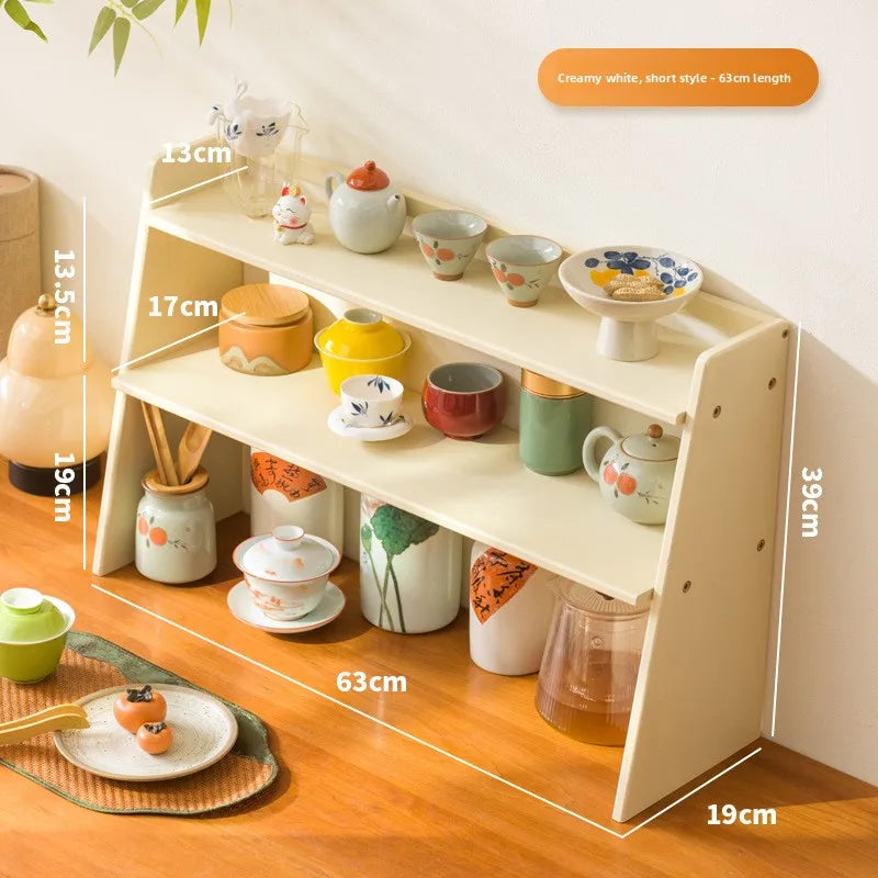 Desktop tea house walnut tea set rack teacup rack Bogu rack Chinese solid wood desktop tea table desktop storage Oasis Select Milk White 63 Short
