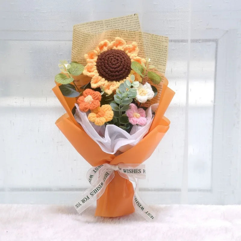 Artificial Flower Crochet Bouquet Handmade Anniversary Sunflower Daisy Bouquet Mothers Day Birthday Gift Eternal Flower Oasis Select B