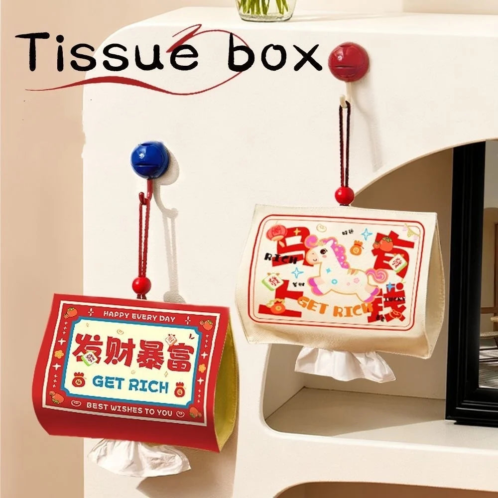 New Year Wealth Prosperity Wall Mounted Tissue Box Hanging Canvas Tissue Bag Wet Wipes Case Removable Napkins Paper Holder Oasis Select