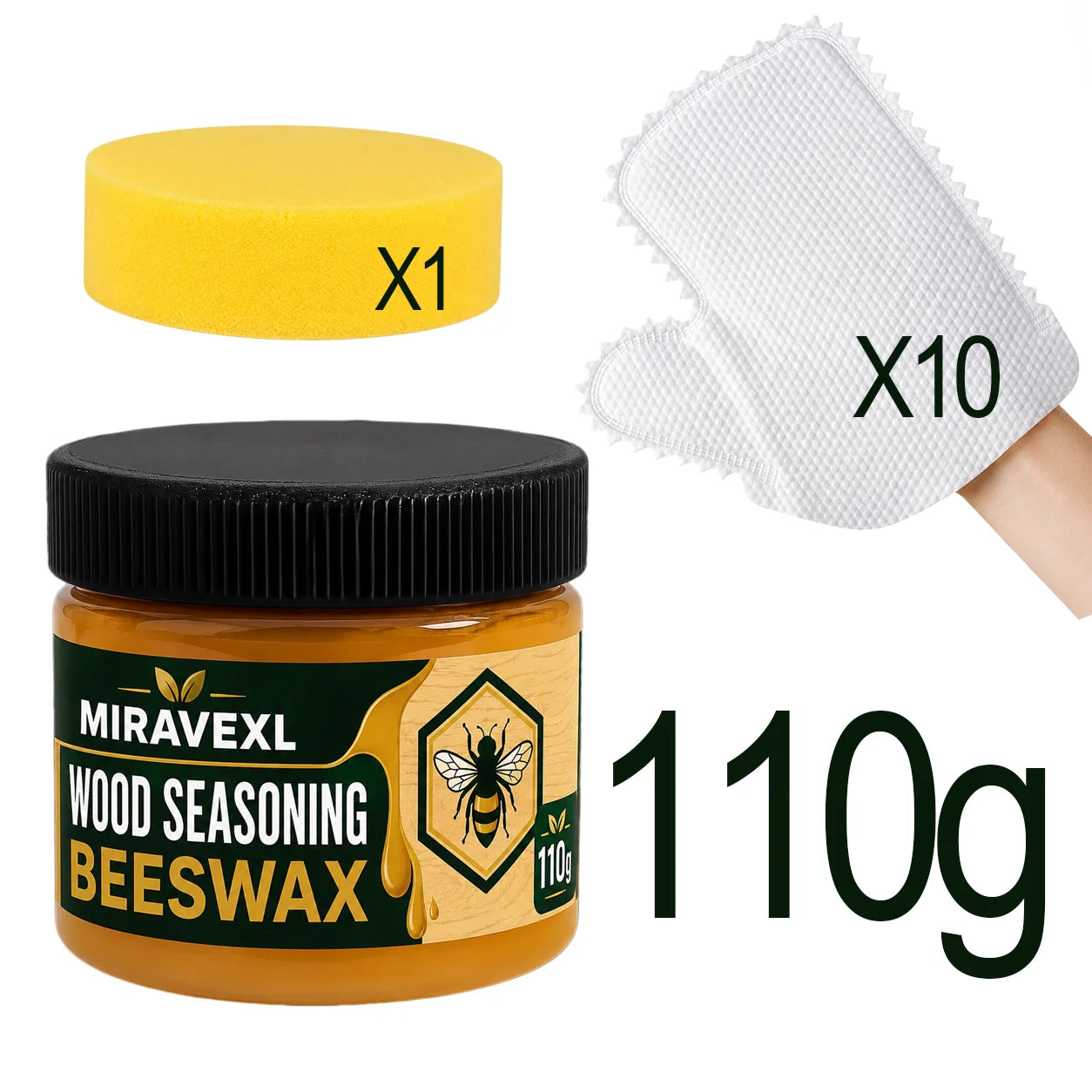 Wood Seasoning Beeswax 30g/110g Furniture Polish Wax Kit with Sponge 10 Lazy CleaningGloves for Wood Care Maintenance Clean Kit Oasis Select 110g