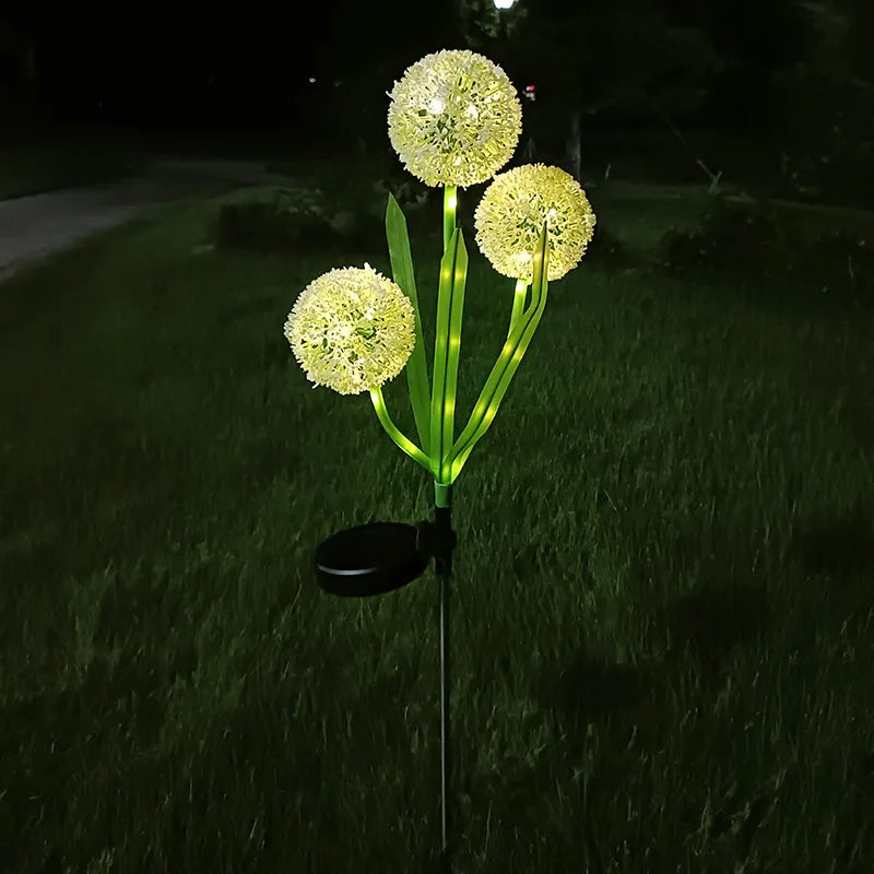 3 Solar Dandelion Lamps, Outdoor Ground Insert Lawn and Courtyard Decorative Lamps, LED Scallion Ball Flower Landscape Lamps Oasis Select 3 head warm light