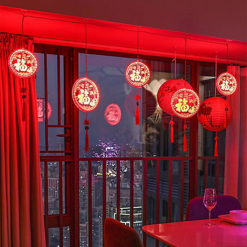 New Year Decorative Lights Festive "Fu" Characters New Year and Spring Festival Hanging Decorations Room Scene Decoration Lights Oasis Select