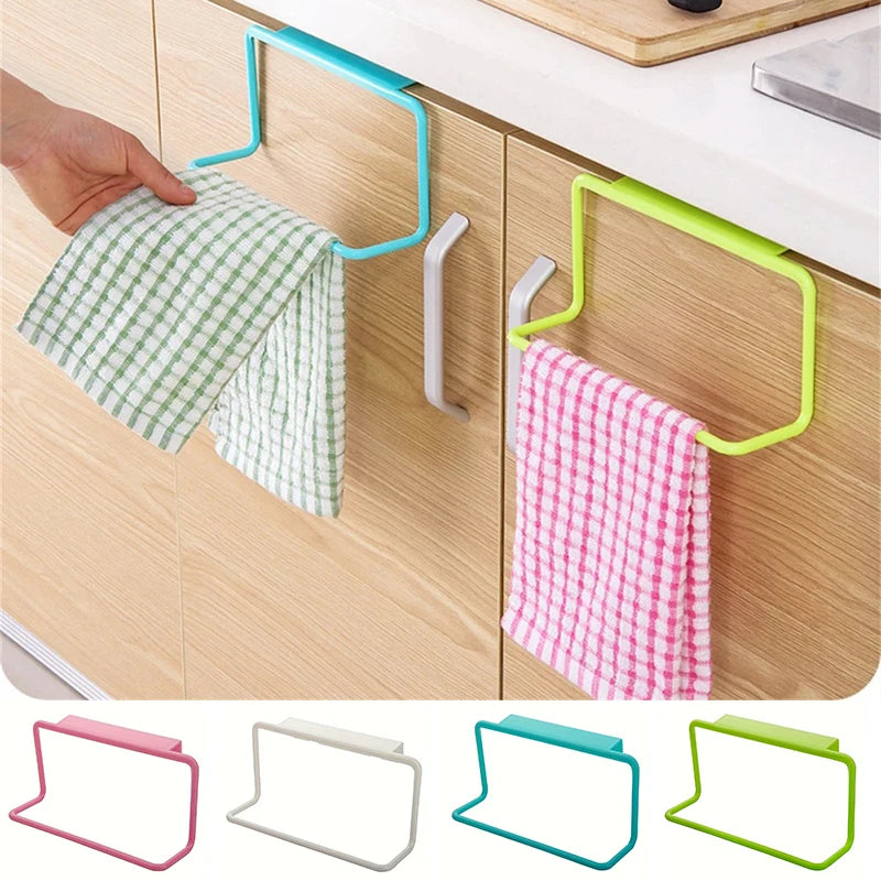 1PCS Cabinet Door Single Pole Towel Rack Plastic Non Marking Cloth Hanger Miscellaneous Items No Need To Drill Holes Oasis Select