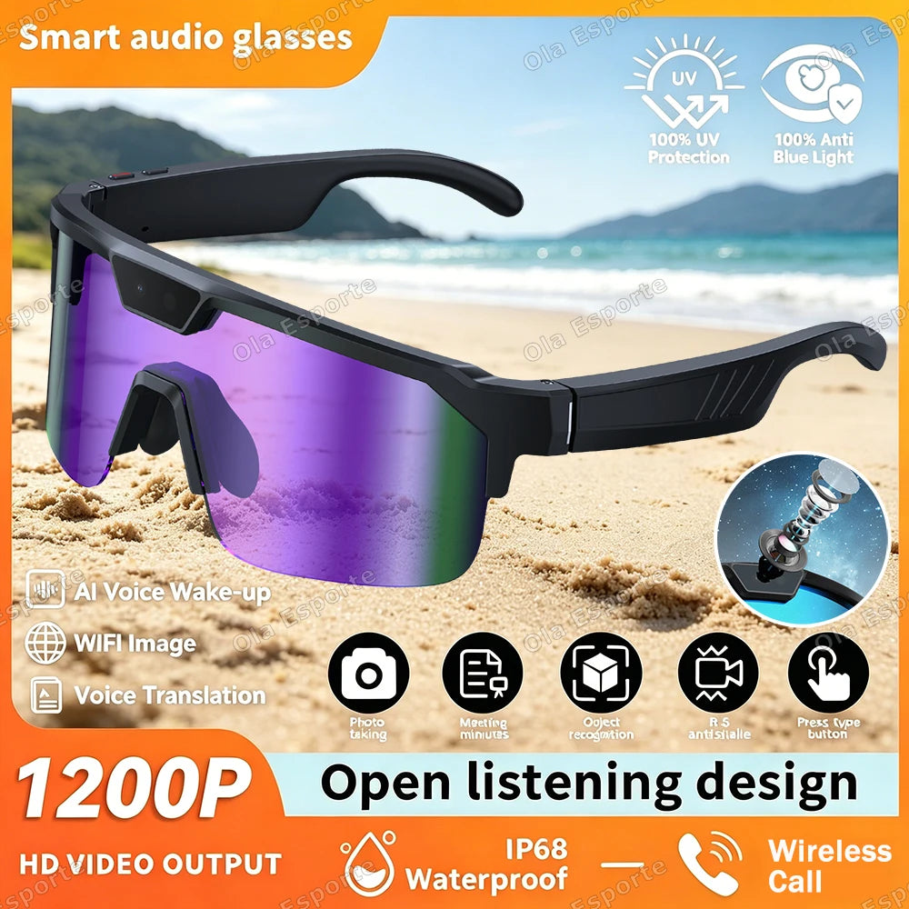 AI Smart Sport Glasses 8MP Camera Bluetooth Translation Call