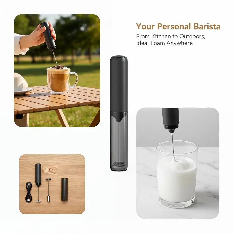 USB Rechargeable Electric Milk Frother Detachable Head Easy Clean for Latte Cappuccino Coffee Home Kitchen Gift Oasis Select
