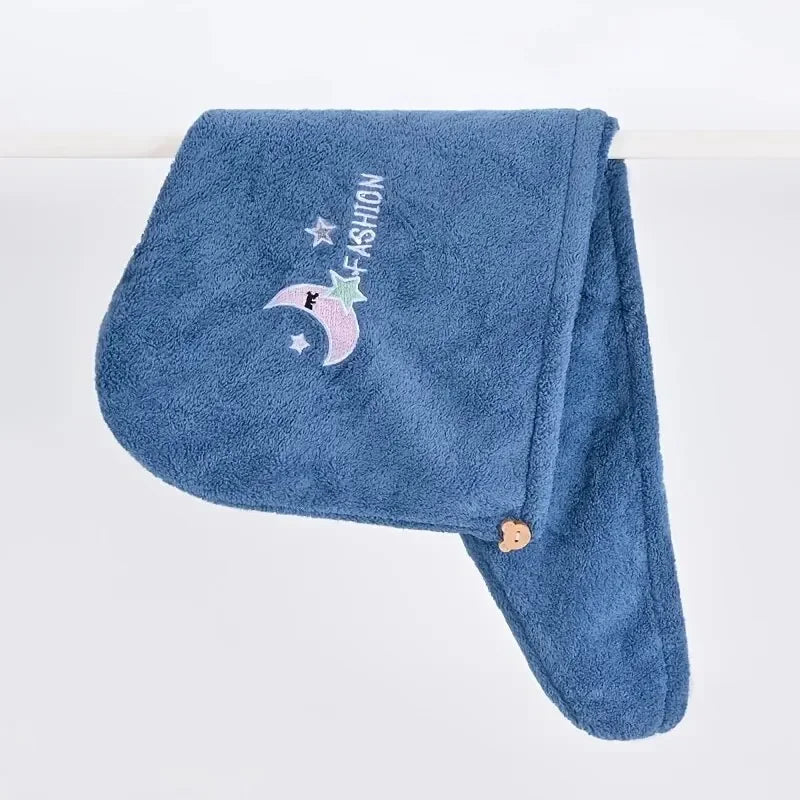 1pc Quickly Dry Hair Hat Super Absorbent Soft Bathroom Women Head Towels Girls Cute Hair Towel Hair Dry Wrap Bonnets Oasis Select moon