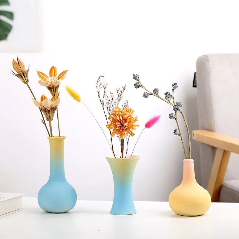 Frosted Gradient Mini Ceramic Vase Flower Arrangement Light Luxury Garden Home Dry Flower Living Room Table Decoration Oasis Select