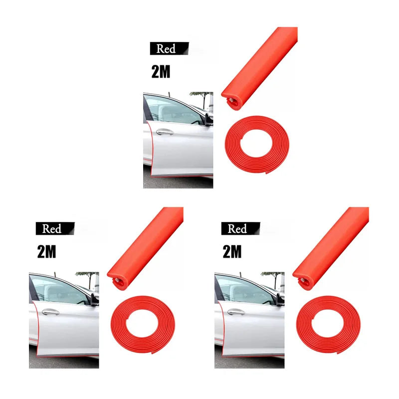 1/2/3pcs Door Anti-Collision Strip Car Door Border Scratching Anti-Collision Hood Protection Strip Door For General Purpose Oasis Select 3pcs Red-2m