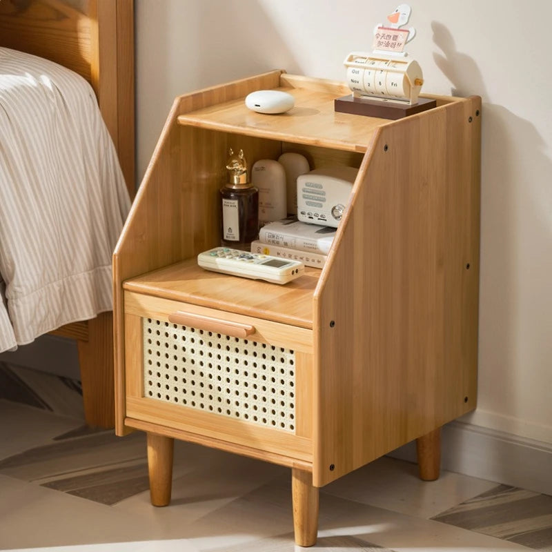 Medieval solid wood bedside table Simple modern bedside bedroom Mini new Chinese log Small storage locker Oasis Select