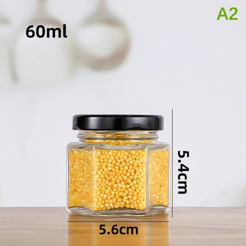2Pcs Food Grade Empty Round Clear Glass Jar Seal Pot Honey Bottles Sauce Bottles With Metal Black Lid 45-730ML Kitchen Storage Oasis Select A2