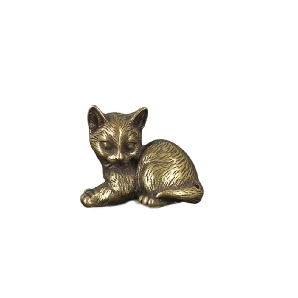 Brass Cat Figurine – Retro Mini Metal Tea Pet Statue Decor Metal Animal Figurine Oasis Select A
