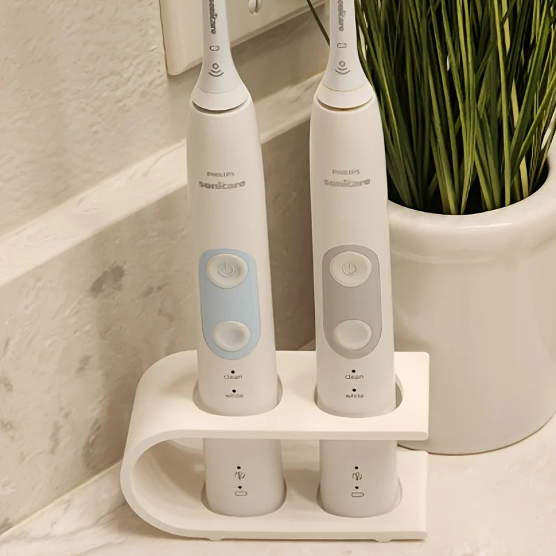 Durable Eco-friendly Sturdy Dual-hole Electric Toothbrush Desktop Stand Storage Rack, Creative Organizer for Bathroom Toiletries Oasis Select