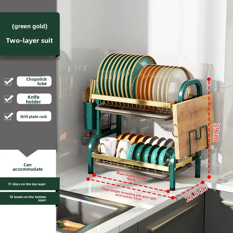 Kitchen Storage Artifact H-Type Dish Rack Drain Rack Multi-layer Multifunctional Bowl Rack Chopstick Rack Kitchen Shelf Oasis Select LJ two-layer set