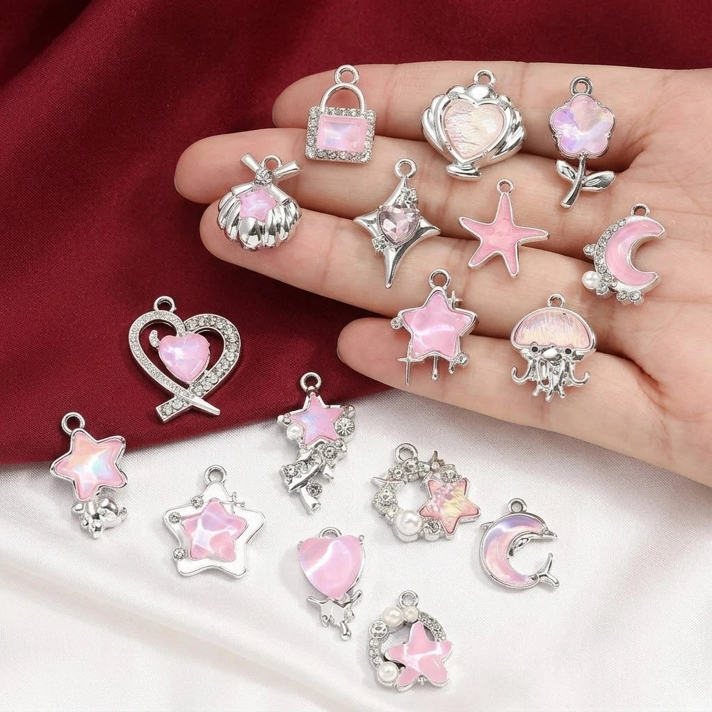 10pcs Purple Pink Heart Enamel Charms Y2K Gothic Style Pendants For Making DIY Handmade Findings Accessories Necklace Jewelry Oasis Select