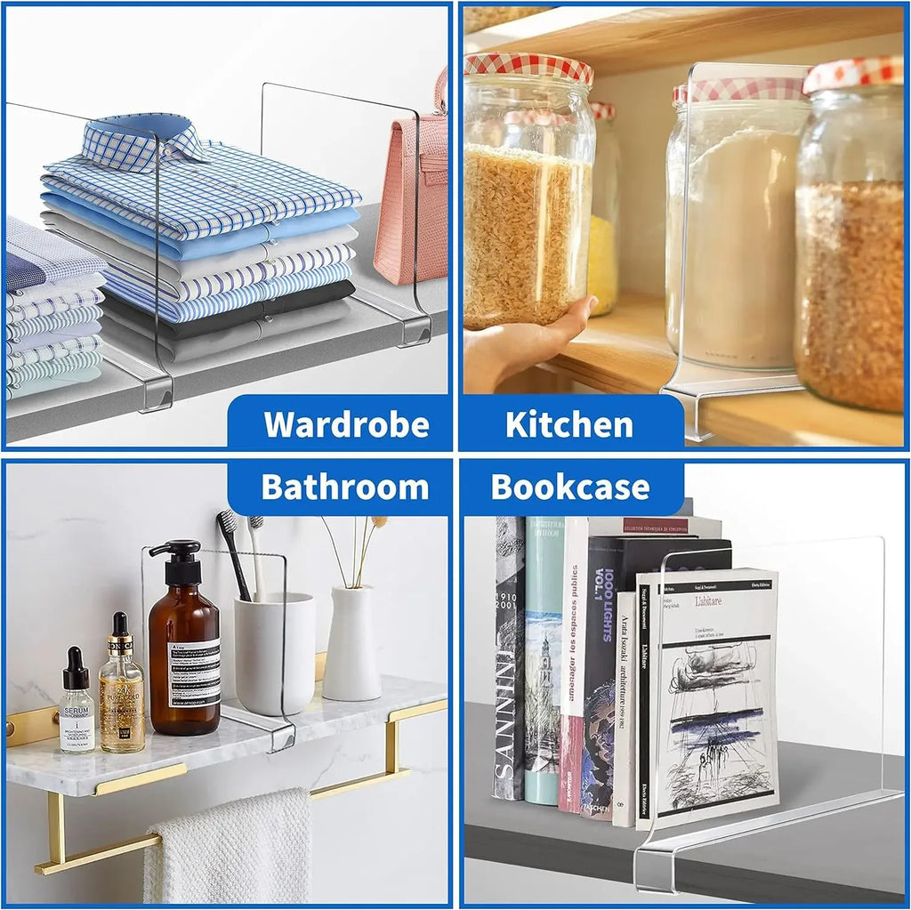 8/6/4/2pcs Transparent Closet Shelf for Wardrobe Organizer Cloth Divider Cupboard Bookcase Divider Baffle Oasis Select