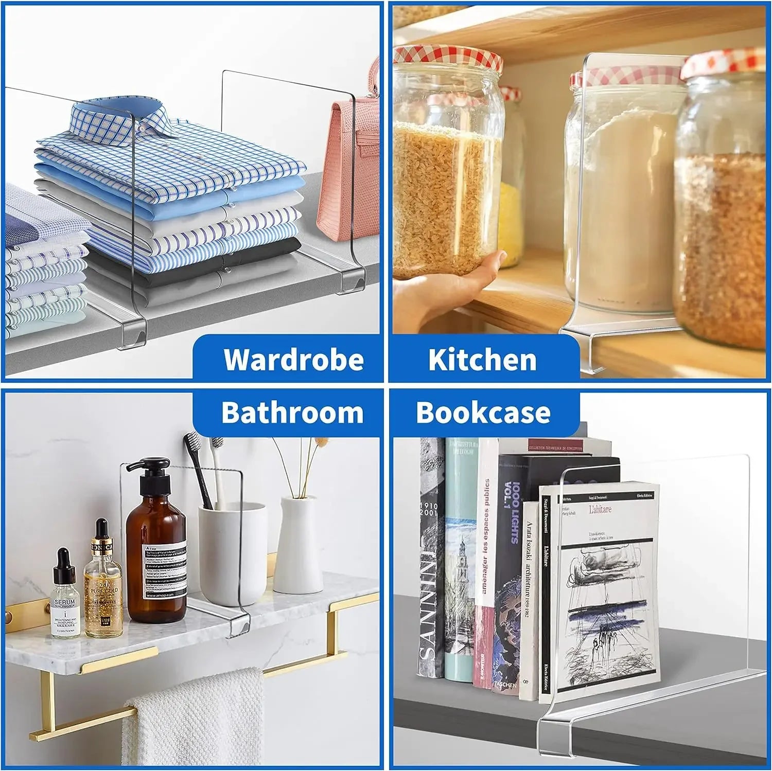 8/6/4/2pcs Transparent Closet Shelf for Wardrobe Organizer Cloth Divider Cupboard Bookcase Divider Baffle Oasis Select