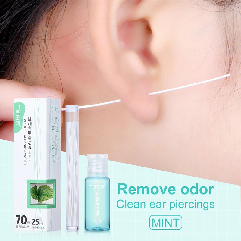 Ear Hole Cleaning Kit – Floss, Mint Solution & Odor Removal Ear Piercing Care Kit Oasis Select