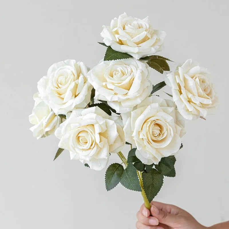 7 Head Artificial Diamond Rose Artificial Flowers Wedding Living Room Decoration Road Guide Rose Bouquet Artificial Flowers Oasis Select white
