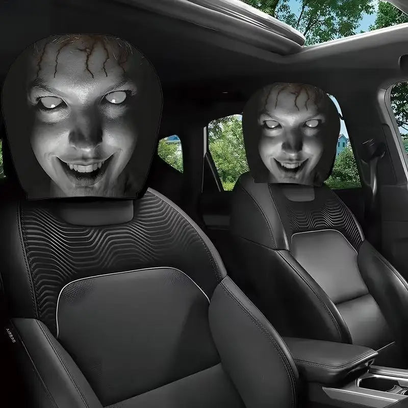 Headrest Covers for Cars 2 Piece Automotive Seat Decorations Cute Scary Face Pattern Cartoon Car Headrest Covers for Decoration Oasis Select