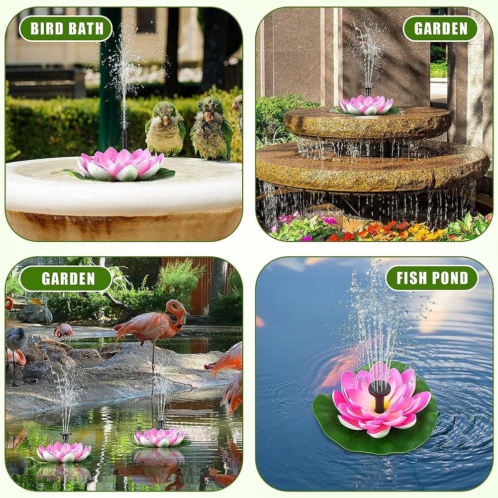 Lotus Solar Floating Fountain for Bird Bath, Pond & Garden Solar Garden Fountain Oasis Select